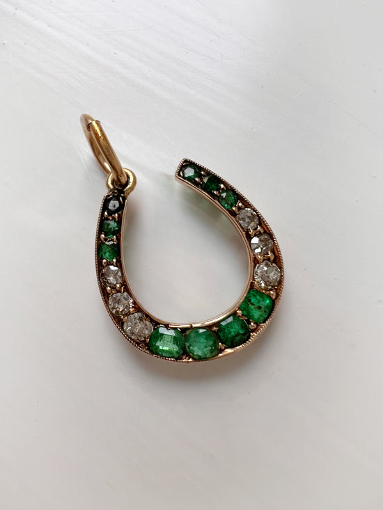 VICTORIAN EMERALD & DIAMOND HORSESHOE PENDANT