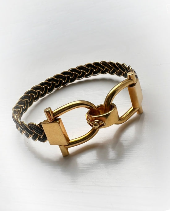 18CT GOLD SNAFFLE & ELEPHANT HAIR BANGLE