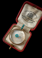 VICTORIAN GLASS LOCKET WITH PANSY FLOWER CENTRE & TURQUOISE BAIL