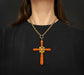 GEORGIAN CARVED CORAL & GOLD LARGE CROSS PENDANT