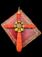 GEORGIAN CARVED CORAL & GOLD LARGE CROSS PENDANT