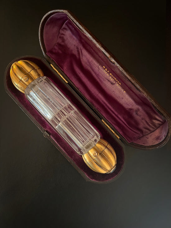 LARGE VICTORIAN DOUBLE ENDED SCENT BOTTLE WITH ORIGINAL CASE