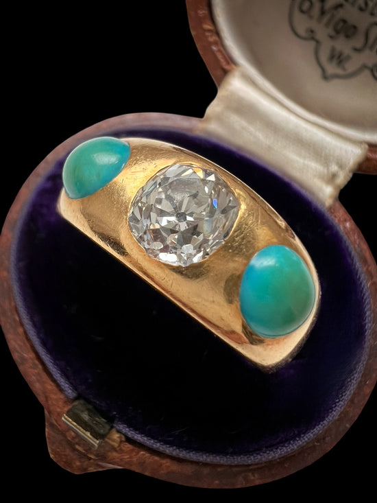 VICTORIAN CHUNKY DIAMOND & TURQUOISE RING