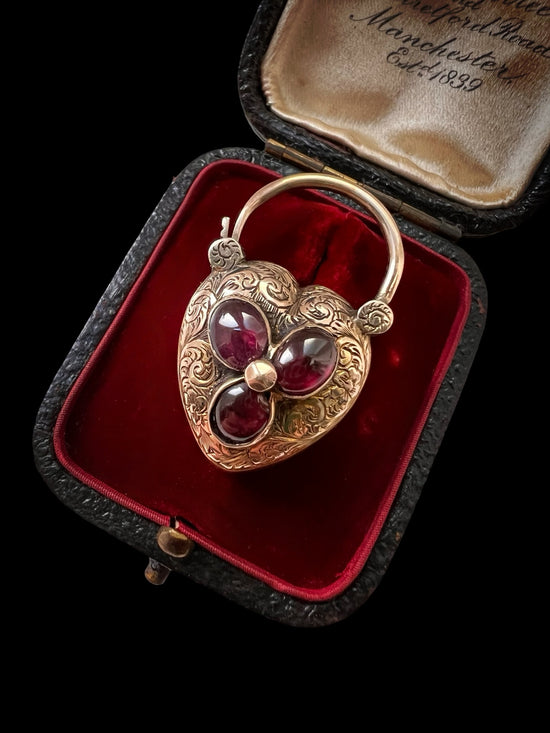 VICTORIAN LARGE GARNET PUFFY HEART PADLOCK