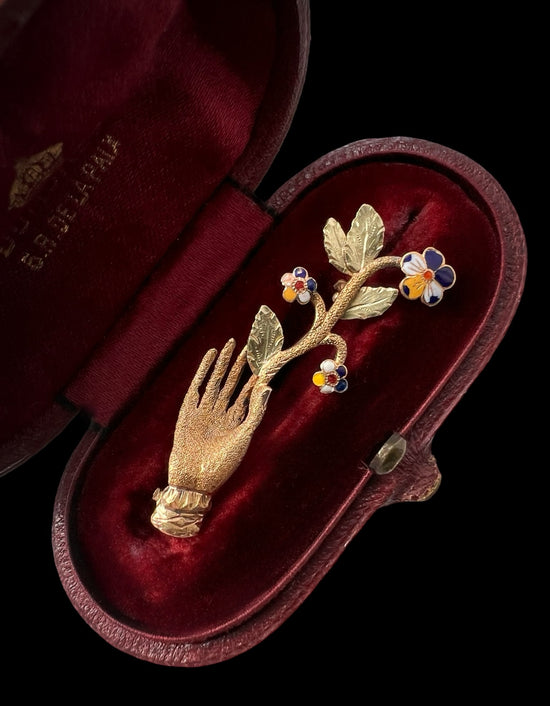 GEORGIAN HAND WITH PANSIES BROOCH