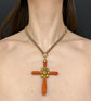 GEORGIAN CARVED CORAL & GOLD LARGE CROSS PENDANT