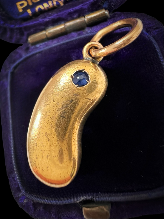 VICTORIAN 15CT GOLD & SAPPHIRE LUCKY BEAN PENDANT