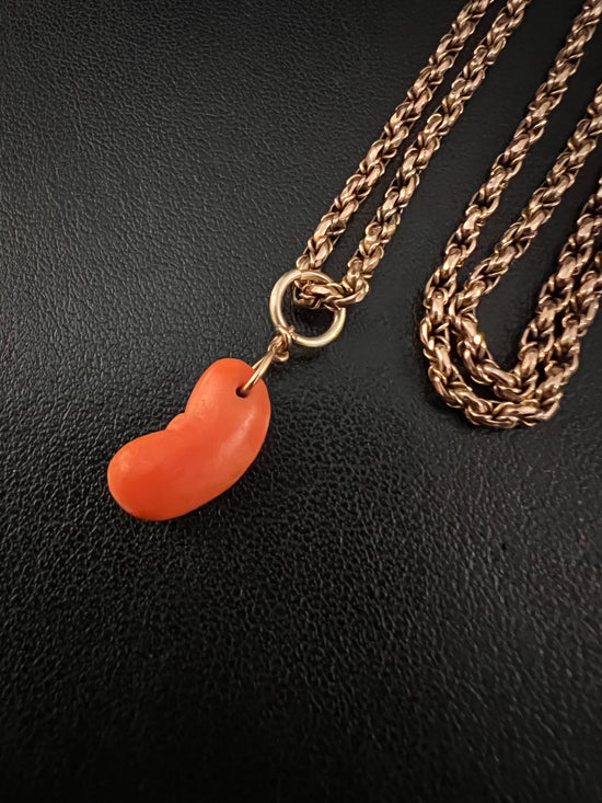 VICTORIAN CORAL LUCKY BEAN PENDANT