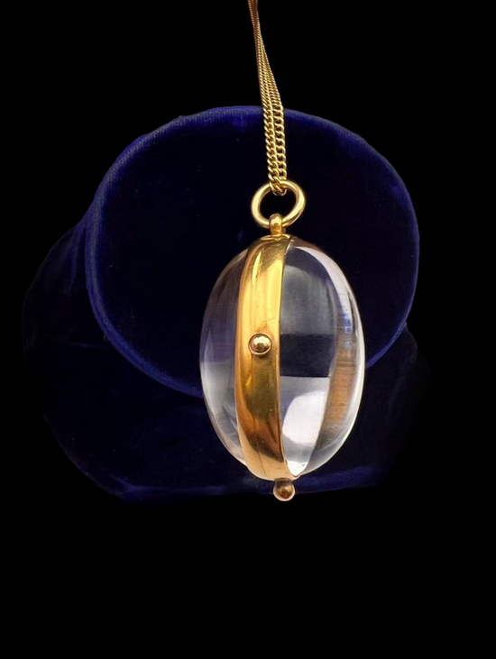 LARGE VICTORIAN OVAL 18CT GOLD & ROCK CRYSTAL LOCKET