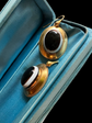 VICTORIAN 15CT GOLD SNAKE & BULLSEYE AGATE EARRINGS