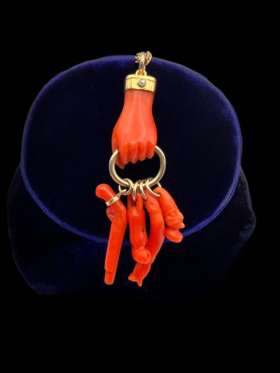 19TH CENTURY CORAL HAND PENDANT