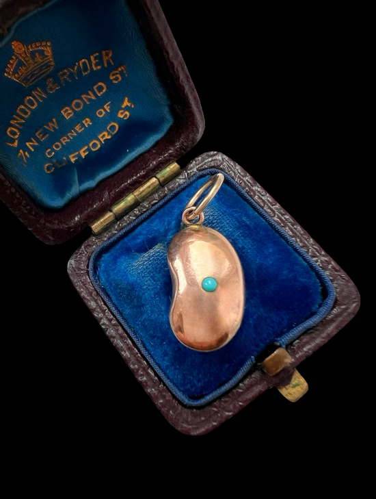 VICTORIAN 9CT GOLD & TURQUOISE LUCKY BEAN PENDANT