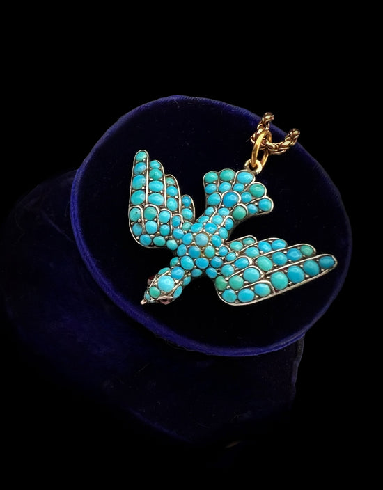 19TH CENTURY PAVÉ TURQUOISE SAINT ESPRIT DOVE PENDANT