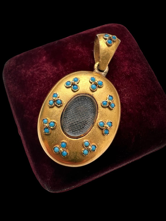 VICTORIAN PRETTY TURQUOISE & 15CT GOLD PENDANT