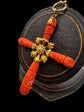 GEORGIAN CARVED CORAL & GOLD LARGE CROSS PENDANT