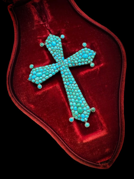 19TH CENTURY PAVÉ TURQUOISE CROSS PENDANT