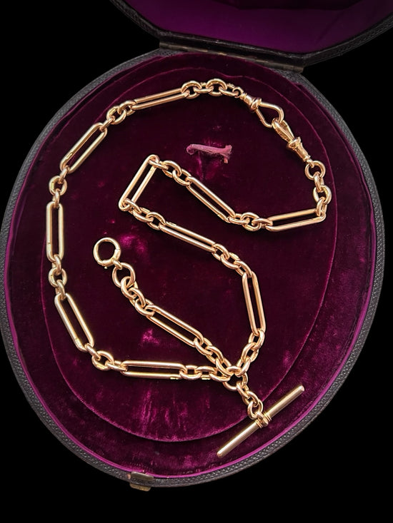 VICTORIAN 15CT GOLD PAPERCLIP LINK ALBERT CHAIN