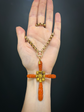 GEORGIAN CARVED CORAL & GOLD LARGE CROSS PENDANT