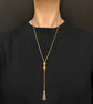 VICTORIAN TWO TONE GOLD SLIDER & TASSELS SNAKE LINK CHAIN