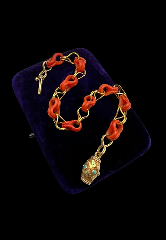 GEORGIAN CORAL & 18CT GOLD CHAIN BRACELET