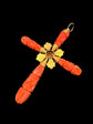 GEORGIAN CARVED CORAL & GOLD LARGE CROSS PENDANT