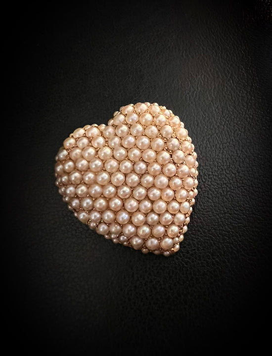 VICTORIAN PEARL PAVÉ HEART BROOCH