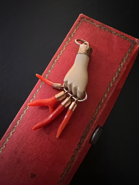 EARLY 19TH CENTURY LAVA & CORAL HAND PENDANT