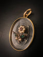 VICTORIAN ROCK CRYSTAL PENDANT WITH PEARL, EMERALD & RUBY DAISY FLOWER