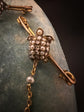 DOUBLE DIAMOND & PEARL TORTOISE BAR BROOCH SET