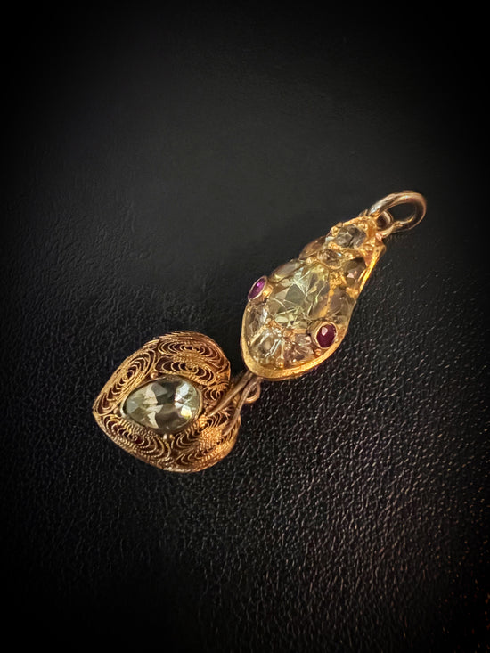 CHRYSOBERYL & RUBY SNAKE & HEART PENDANT