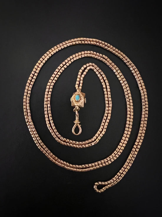 VICTORIAN 15CT GOLD CHAIN WITH TURQUOISE SLIDER