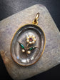 VICTORIAN ROCK CRYSTAL PENDANT WITH PEARL, EMERALD & RUBY DAISY FLOWER