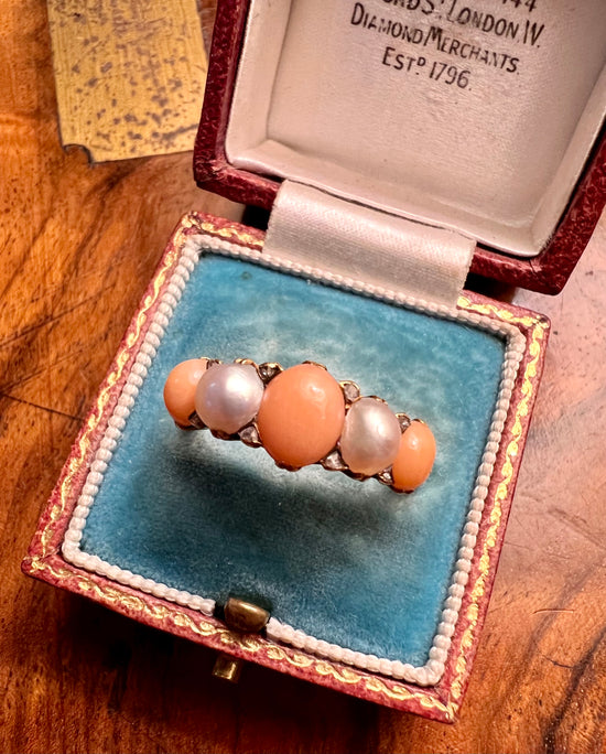 VICTORIAN PEARL & CORAL RING