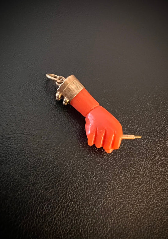 ANTIQUE CORAL HAND PENDANT