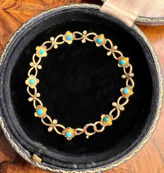 EDWARDIAN 15CT GOLD & TURQUOISE BRACELET